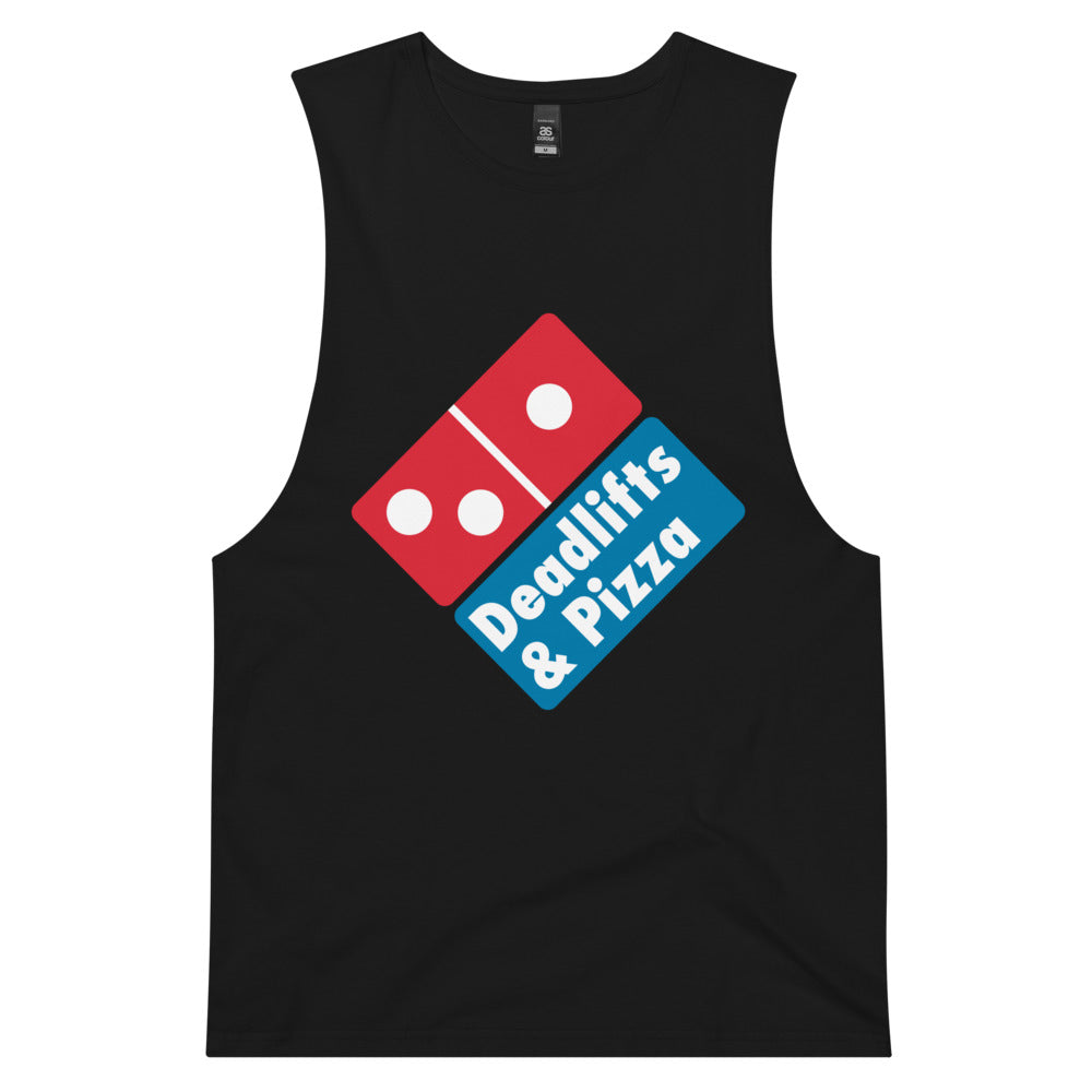 Deadlifts & Pizza Men’s drop arm tank top