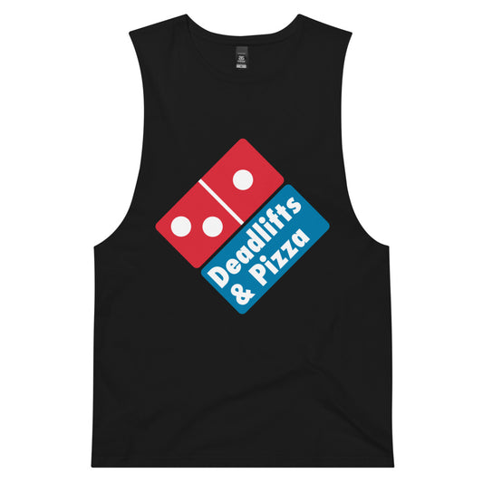 Deadlifts & Pizza Men’s drop arm tank top