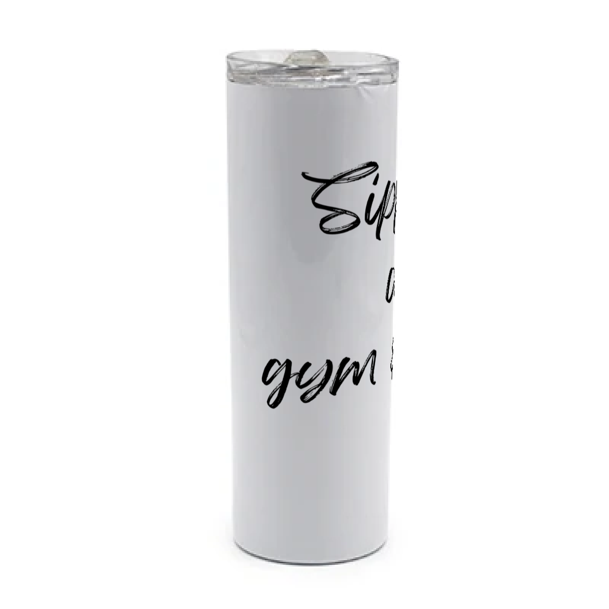 White tumbler with stainless steel interior