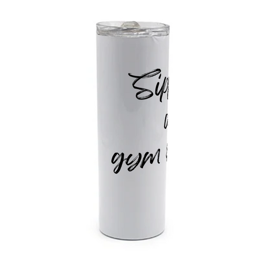White tumbler with stainless steel interior