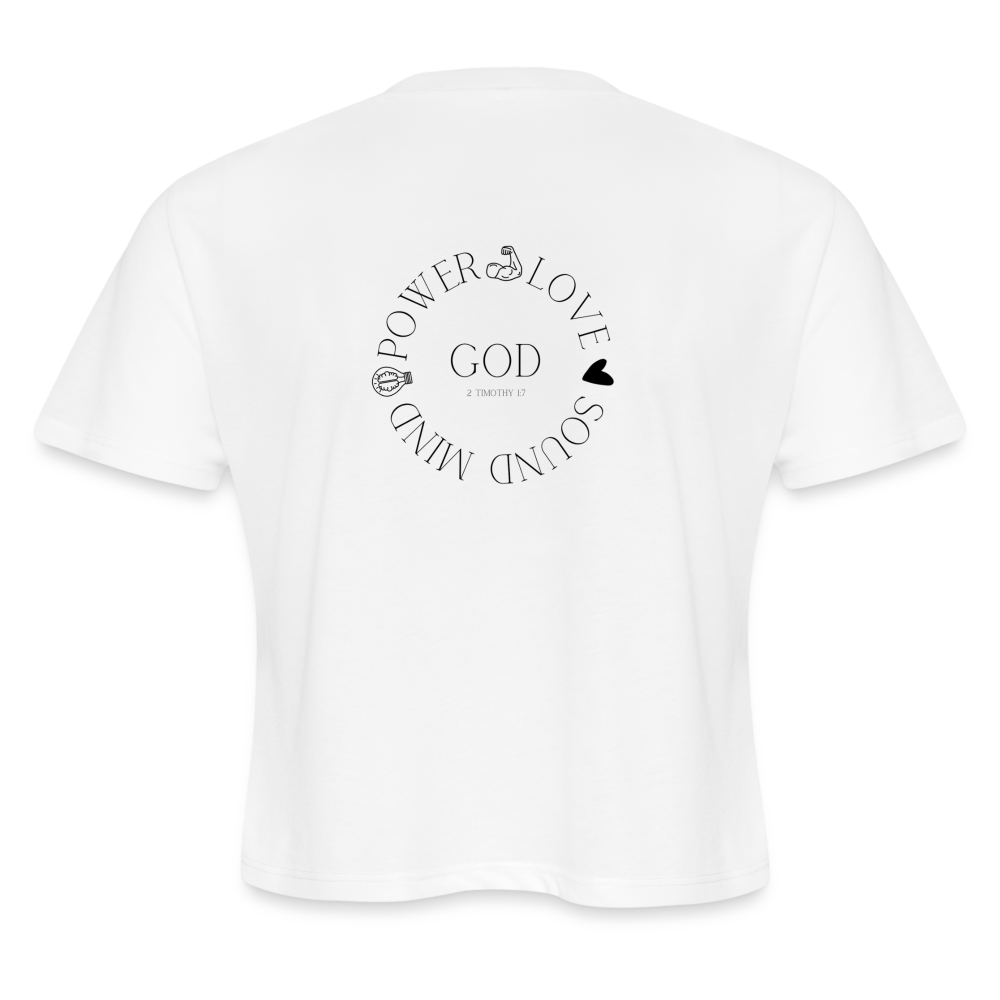 Power, Love, Sound Mind Women's Cropped T-Shirt - white